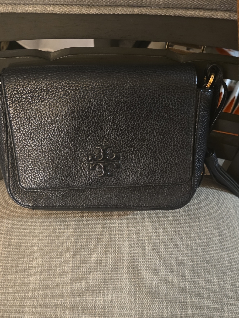 Tory Burch Black Pebbled Leather Messenger Crossbody